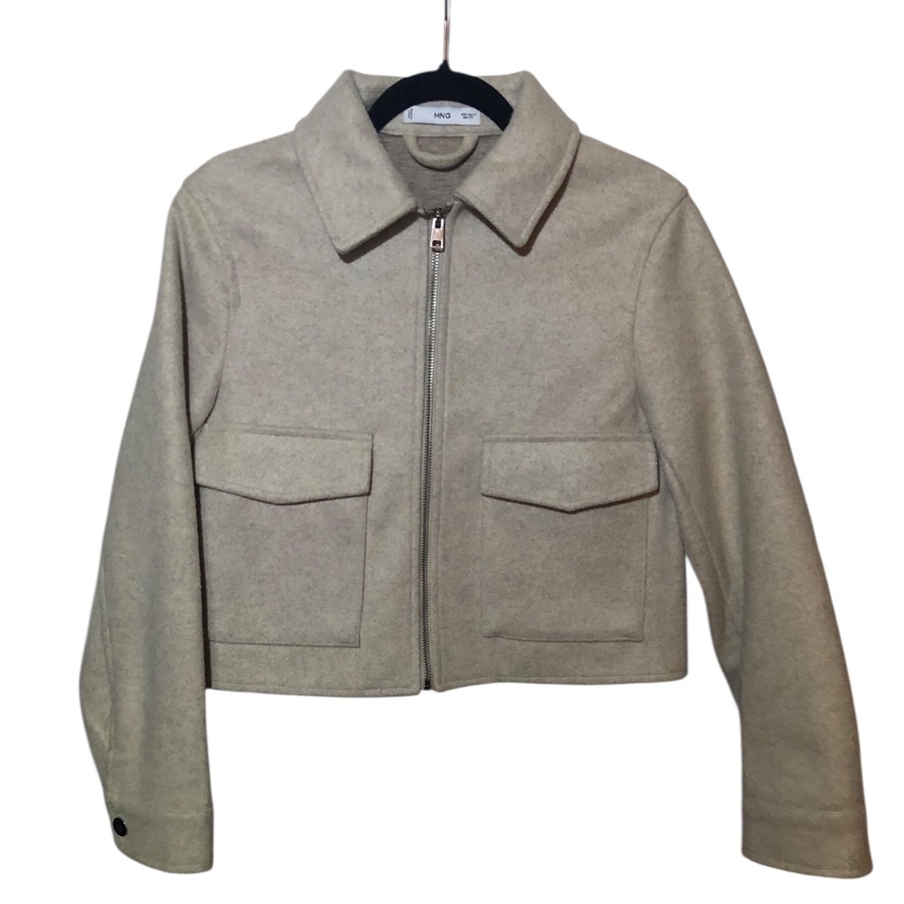 Mango Cropped Beige Snap Pocket Jacket
